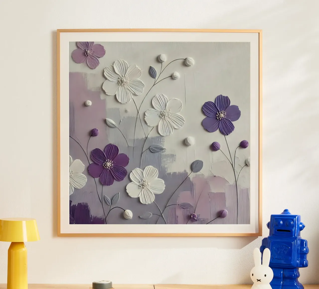 Fiori viola poster con telaio in alluminio da abstrakt