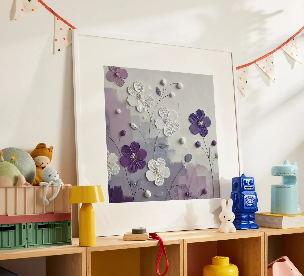 Fiori viola poster con telaio in alluminio da abstrakt