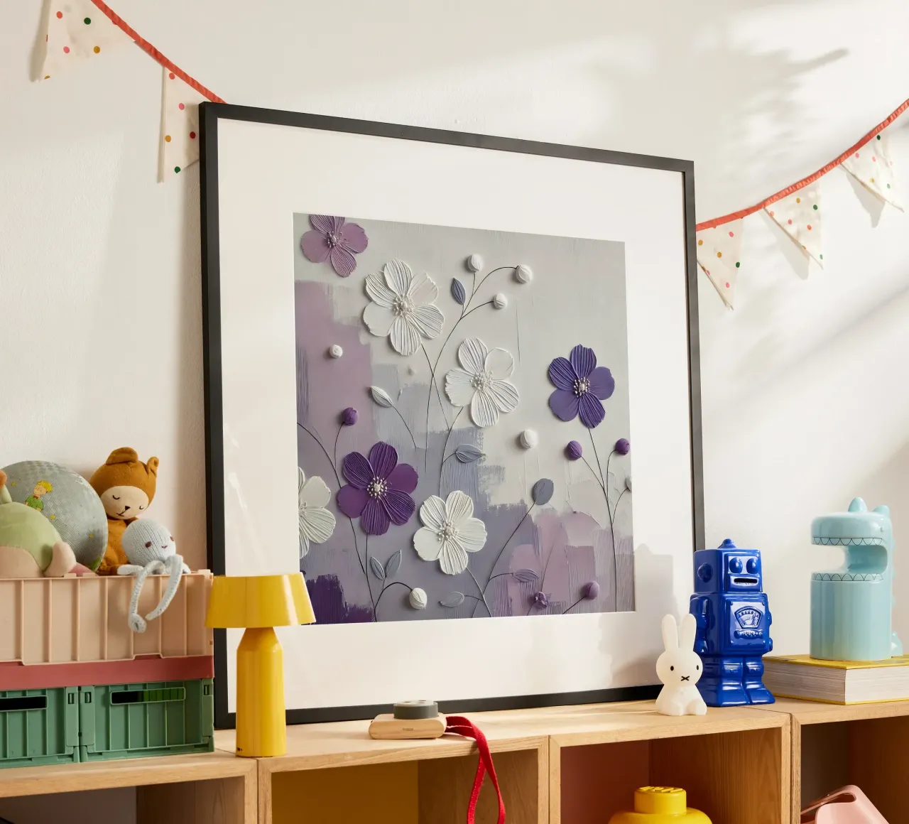 Fiori viola poster con telaio in alluminio da abstrakt