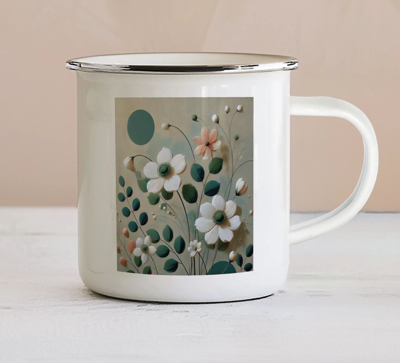 Fiori verdi tazza in smalto da abstrakt