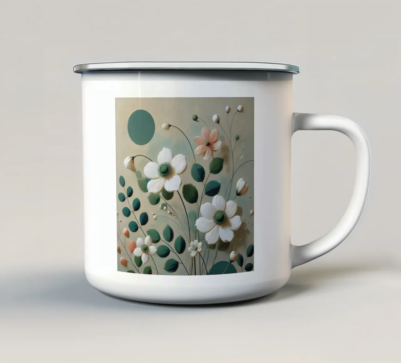 Flores verdes taza de esmalte de abstrakt