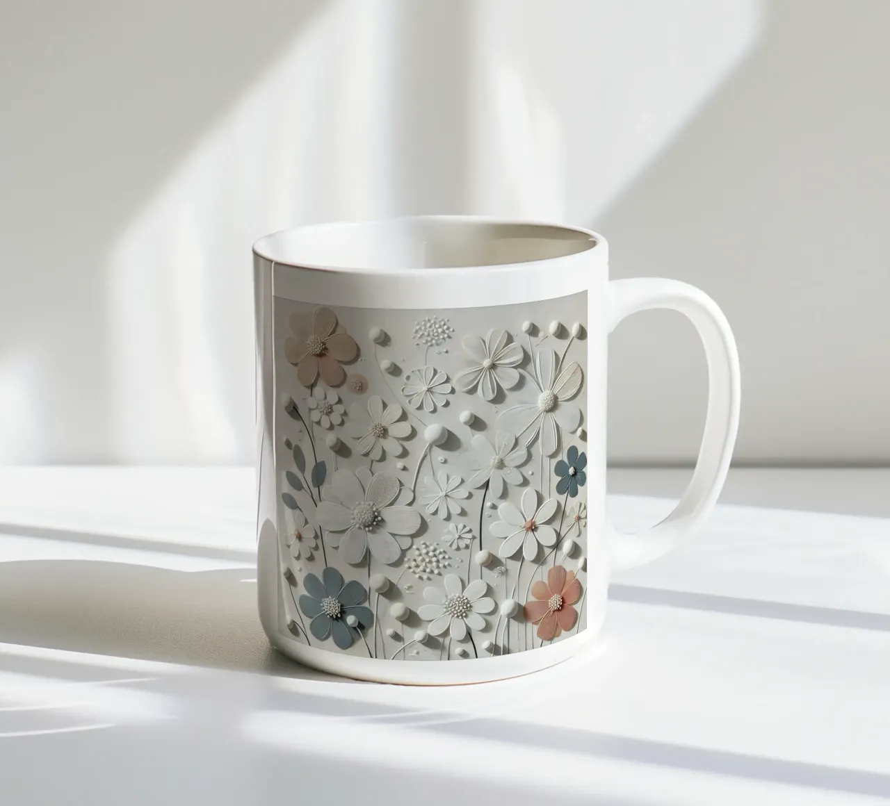 Fiori bianchi tazza in ceramica da abstrakt