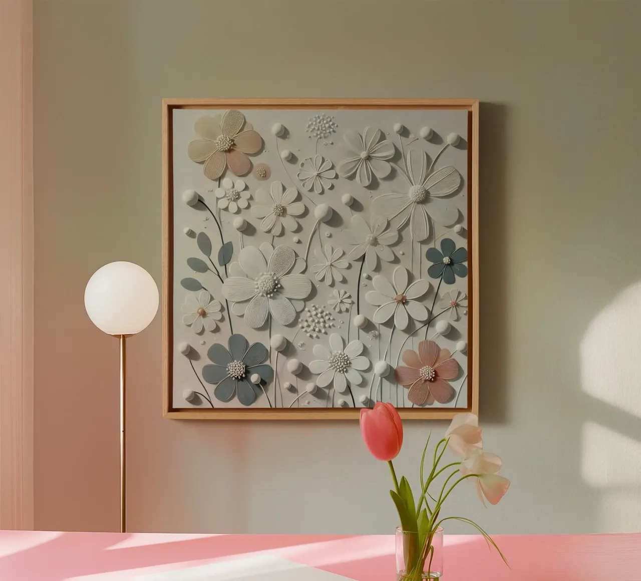 Fiori bianchi tela con Cornice a cassetta da abstrakt
