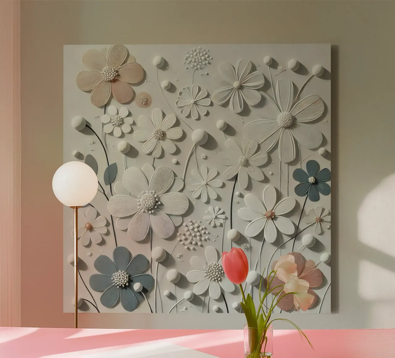 Fiori bianchi tela con Cornice a cassetta da abstrakt