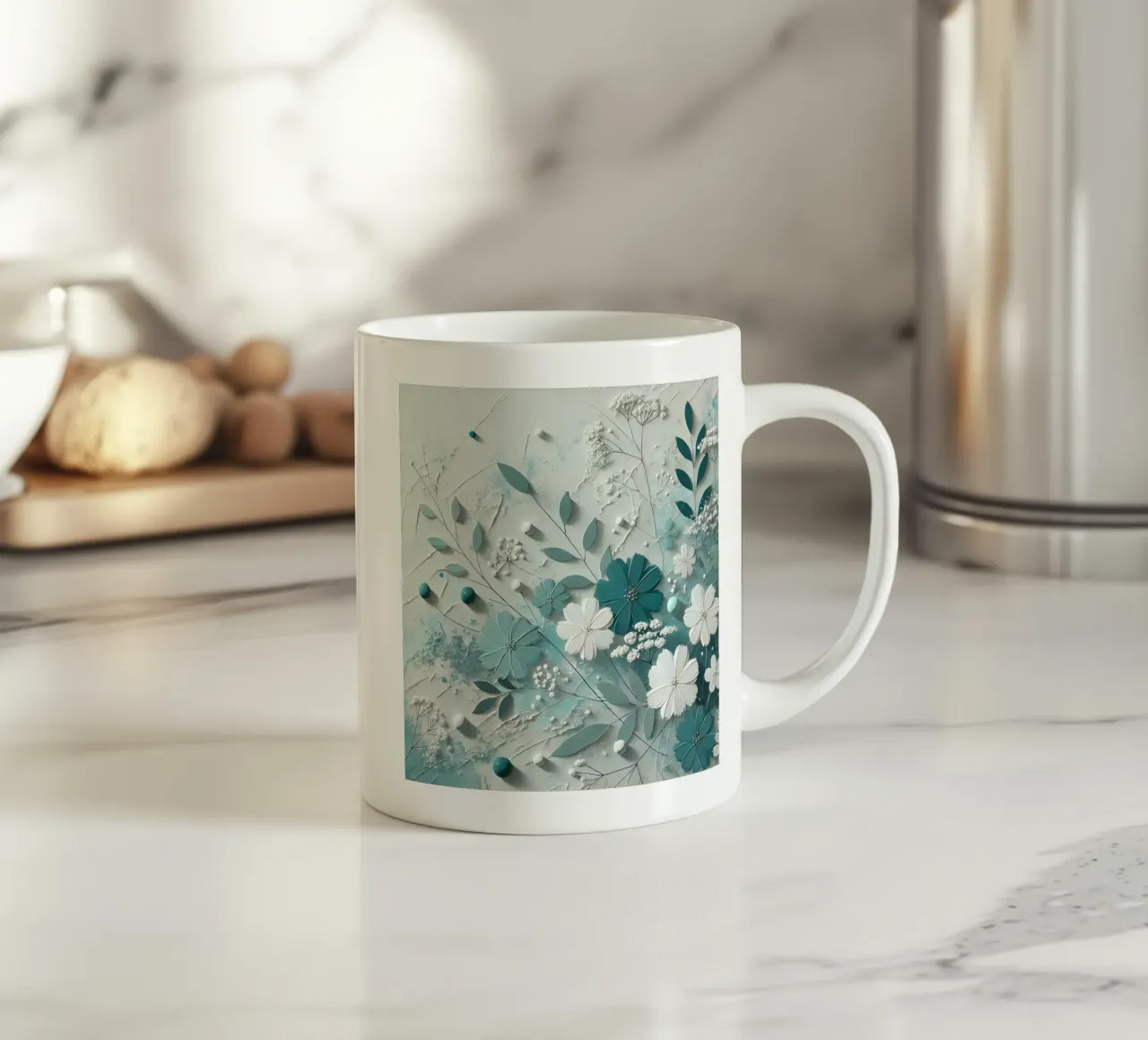 Fiori turchesi tazza in ceramica da abstrakt