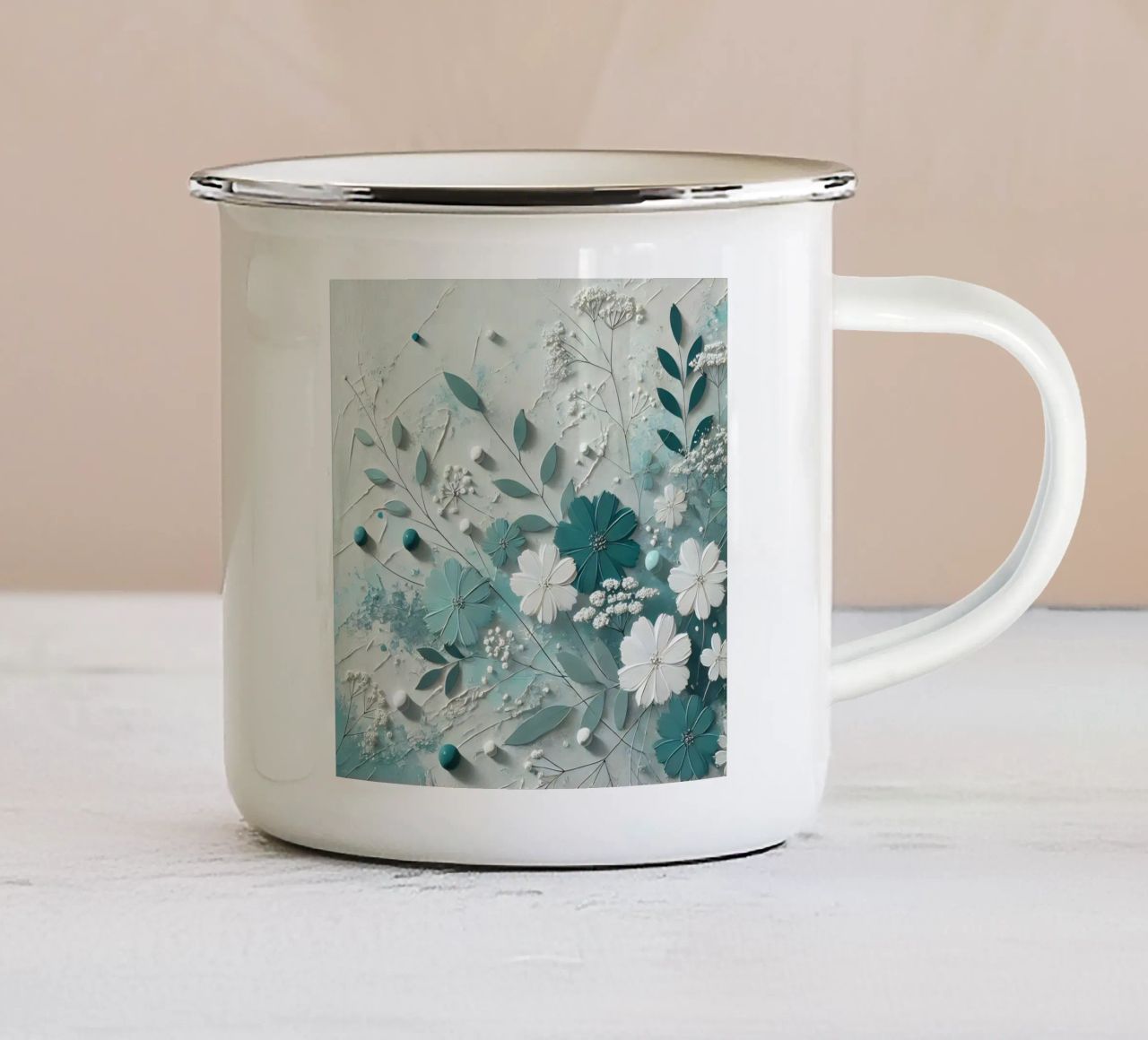 Fiori turchesi tazza in smalto da abstrakt