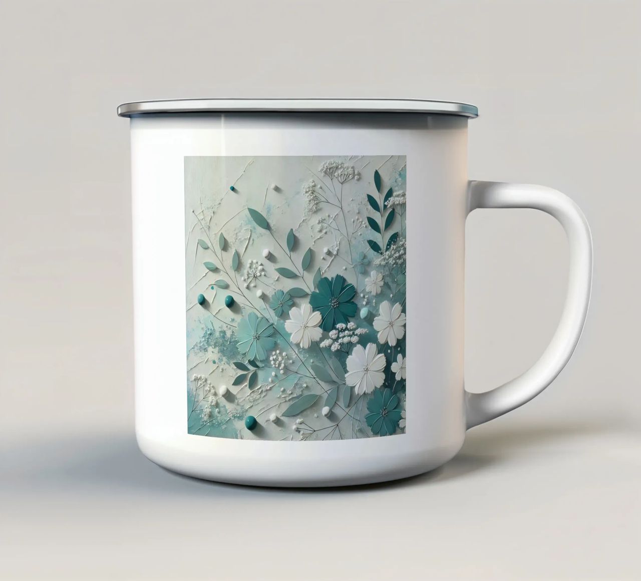 Fiori turchesi tazza in smalto da abstrakt