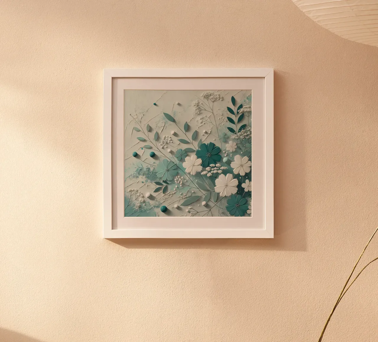 Fiori turchesi poster con telaio in alluminio da abstrakt