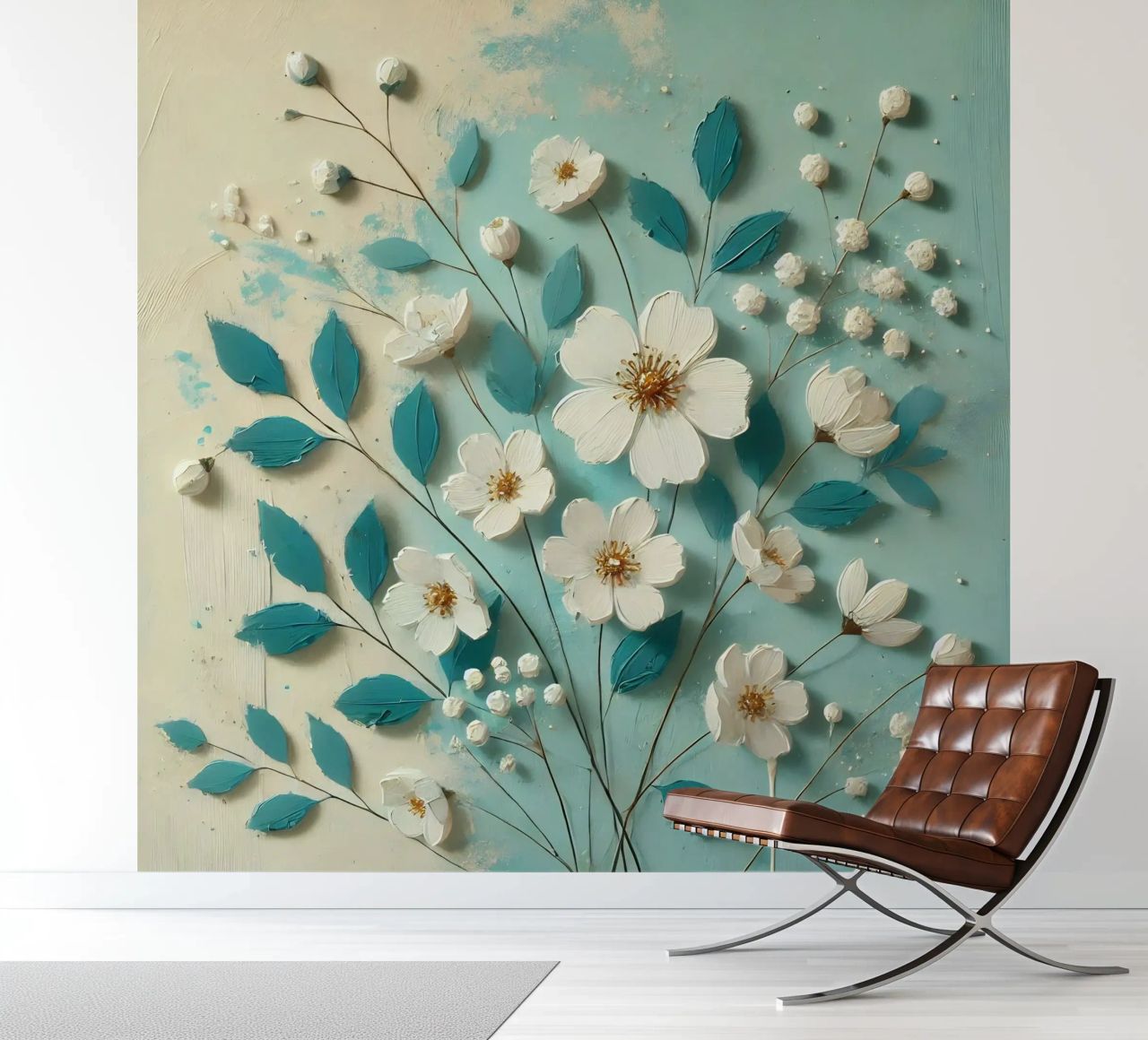 Turquoise flowers photo wallpaper by abstrakt