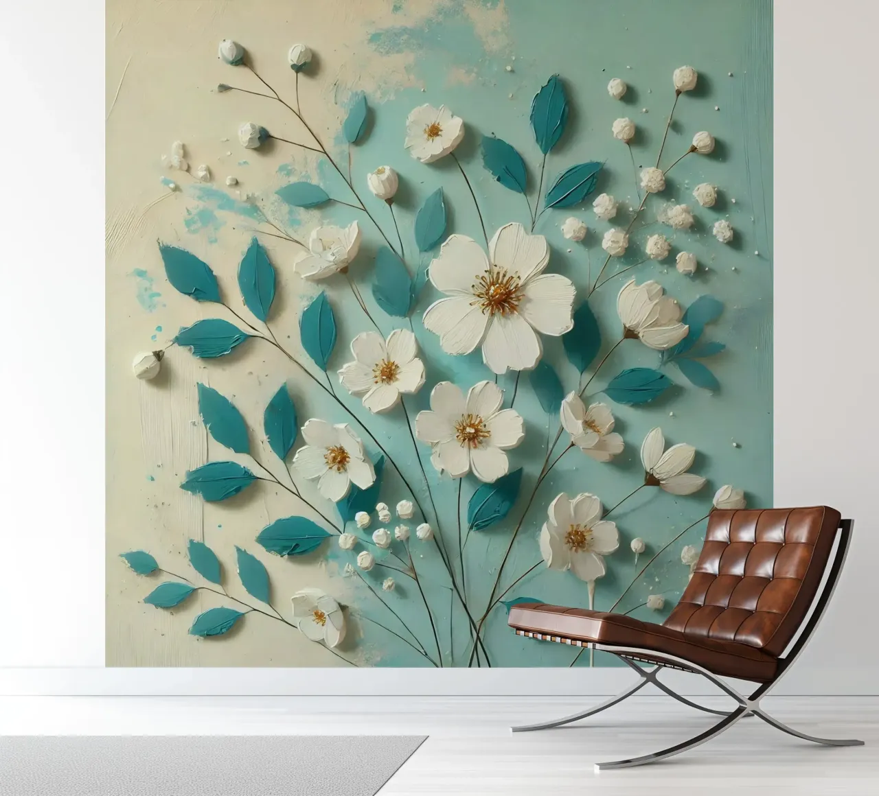 Turquoise flowers photo wallpaper by abstrakt