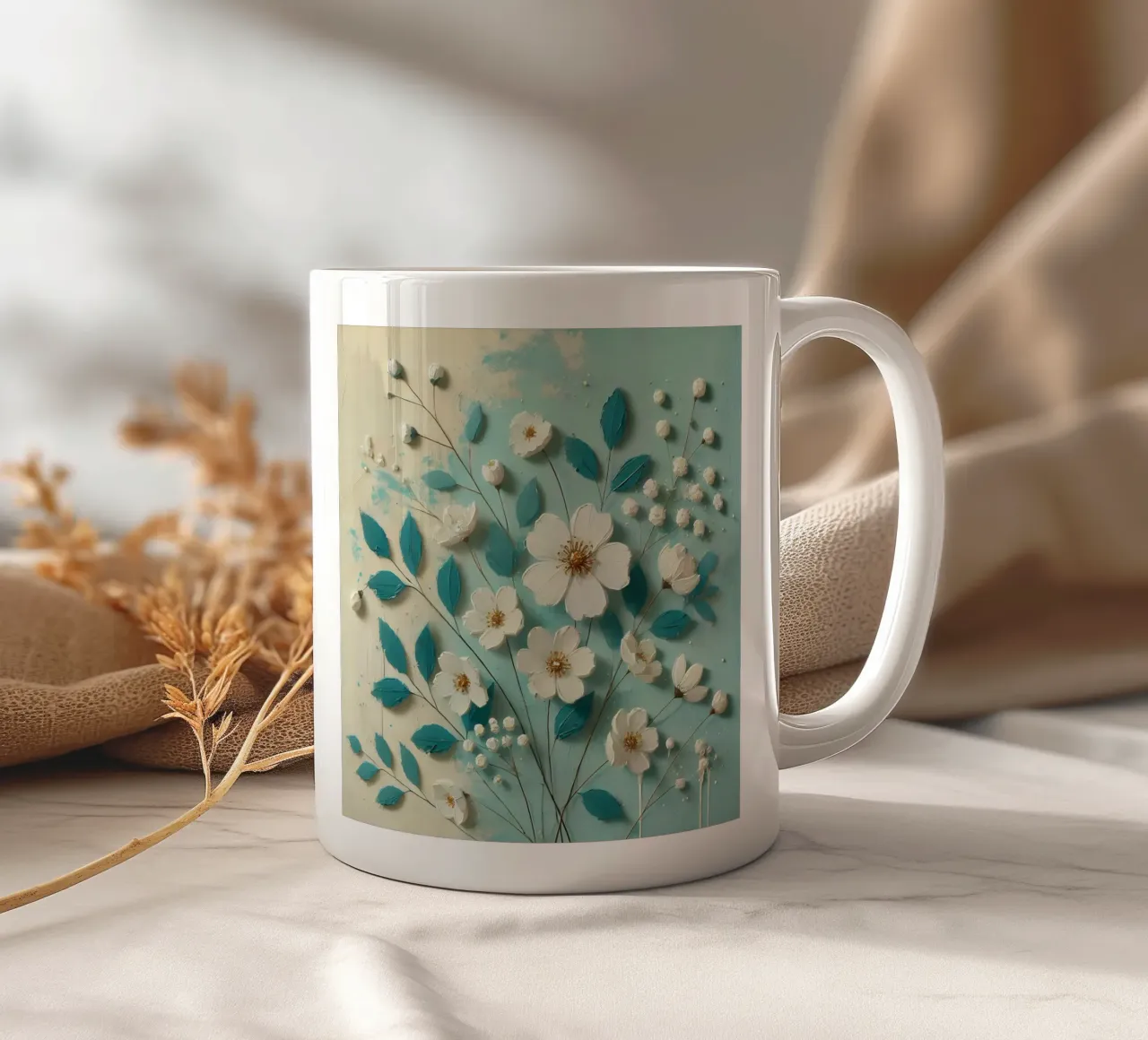 Fiori turchesi tazza in ceramica da abstrakt
