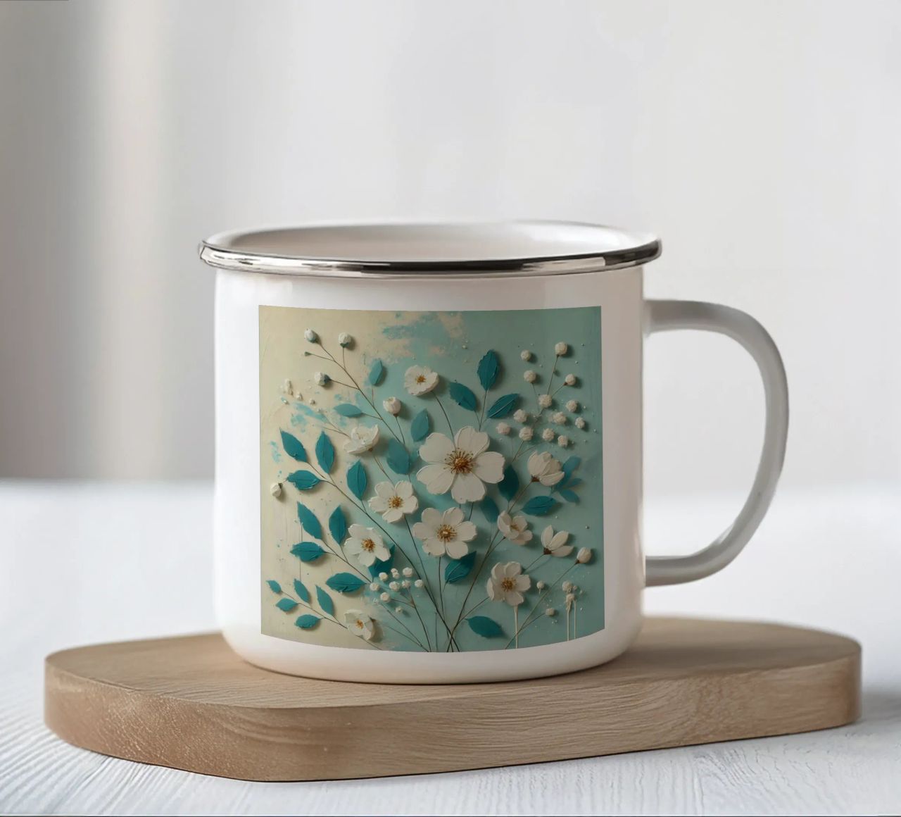 Fiori turchesi tazza in smalto da abstrakt