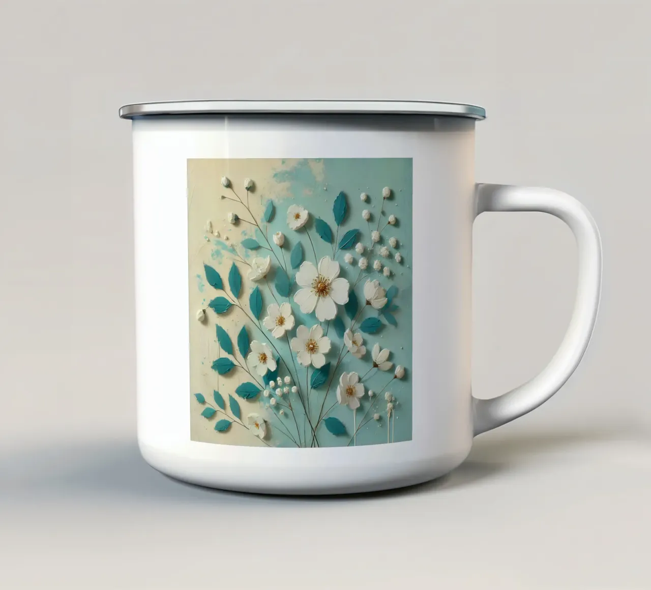 Fiori turchesi tazza in smalto da abstrakt