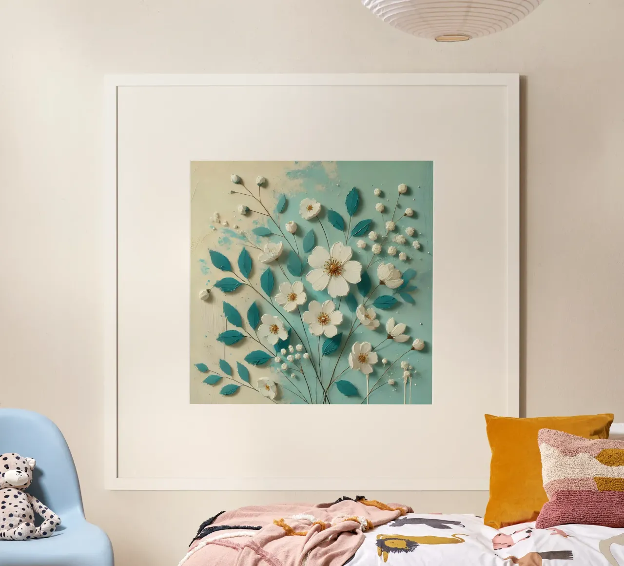 Fiori turchesi poster con telaio in alluminio da abstrakt