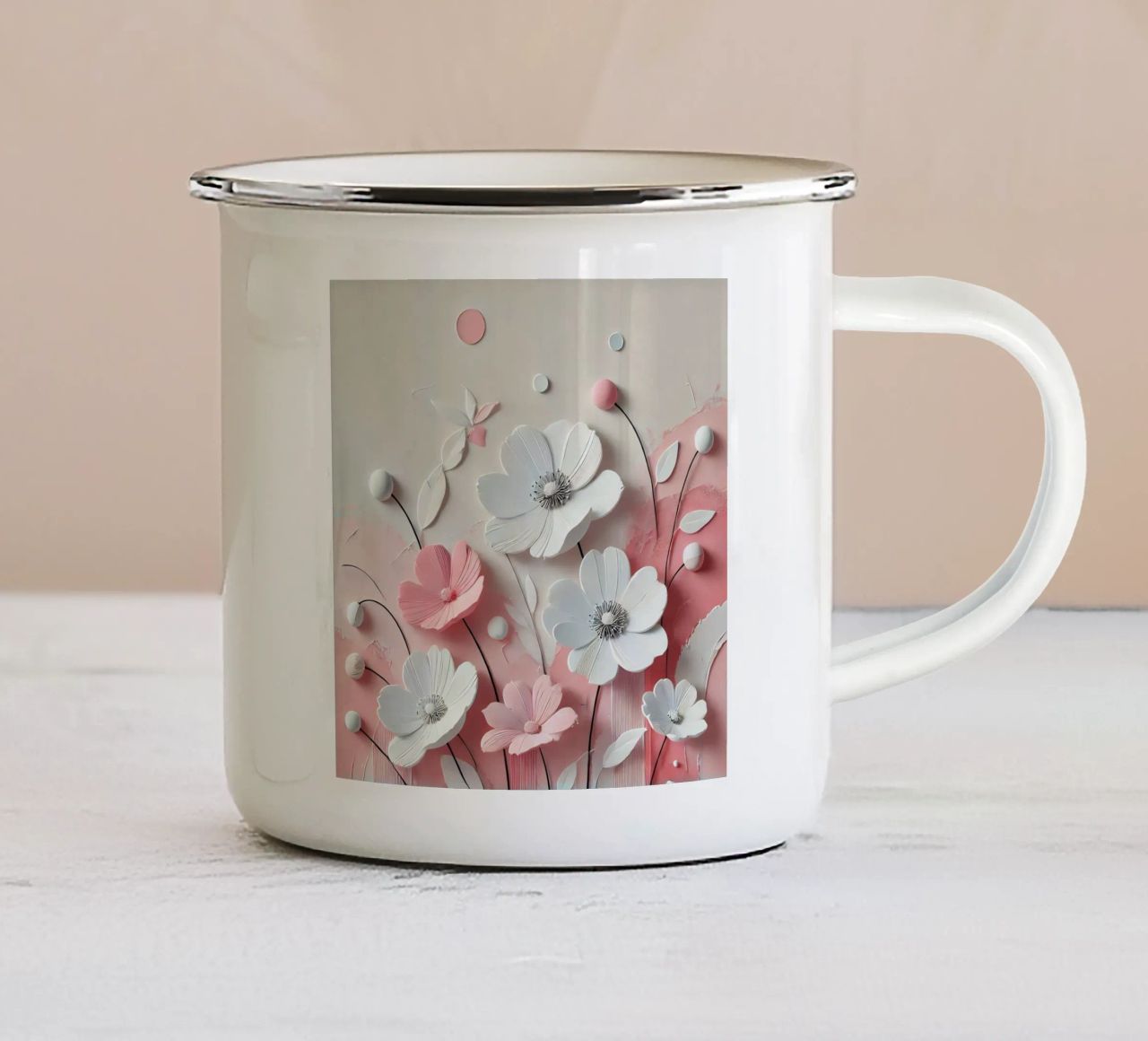 Fiori rosa tazza in smalto da abstrakt