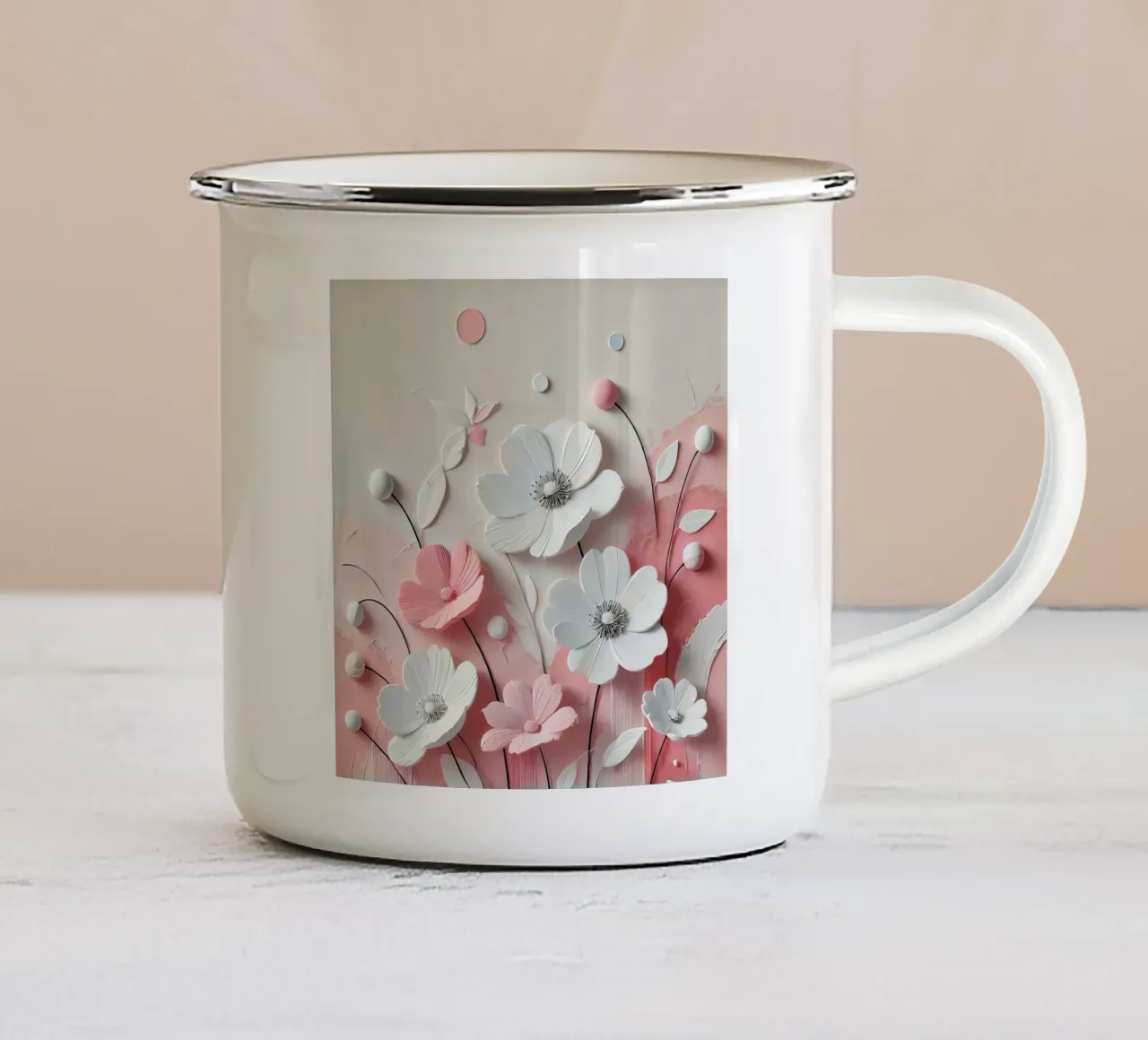 Fiori rosa tazza in smalto da abstrakt