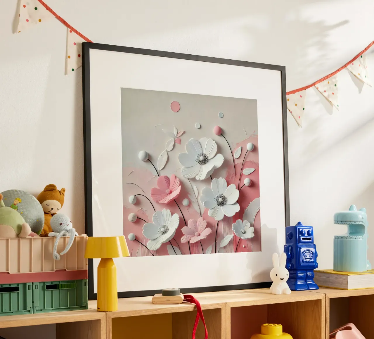 Pink flowers poster with plastic frame by abstrakt