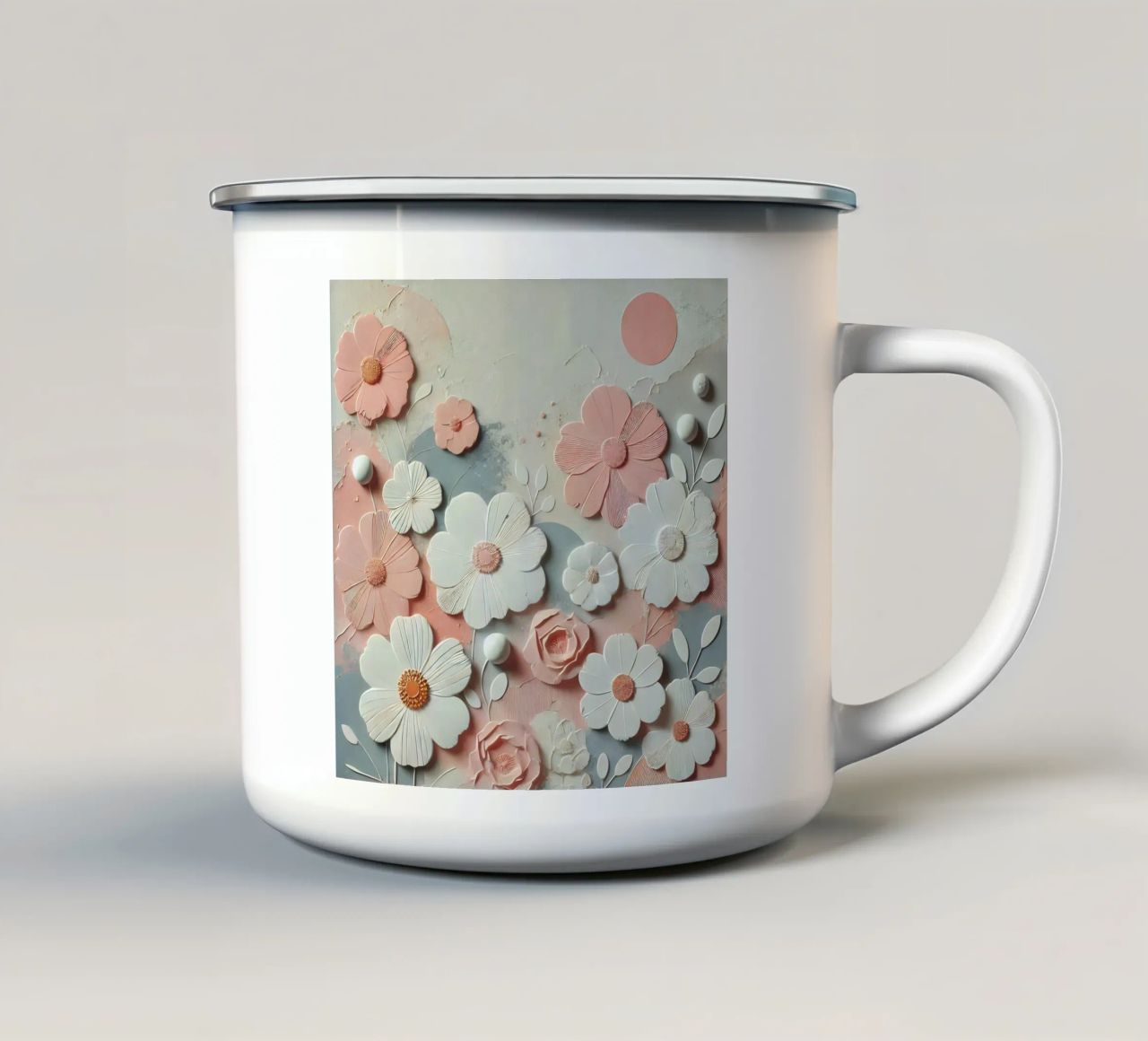 Fiori rosa tazza in smalto da abstrakt
