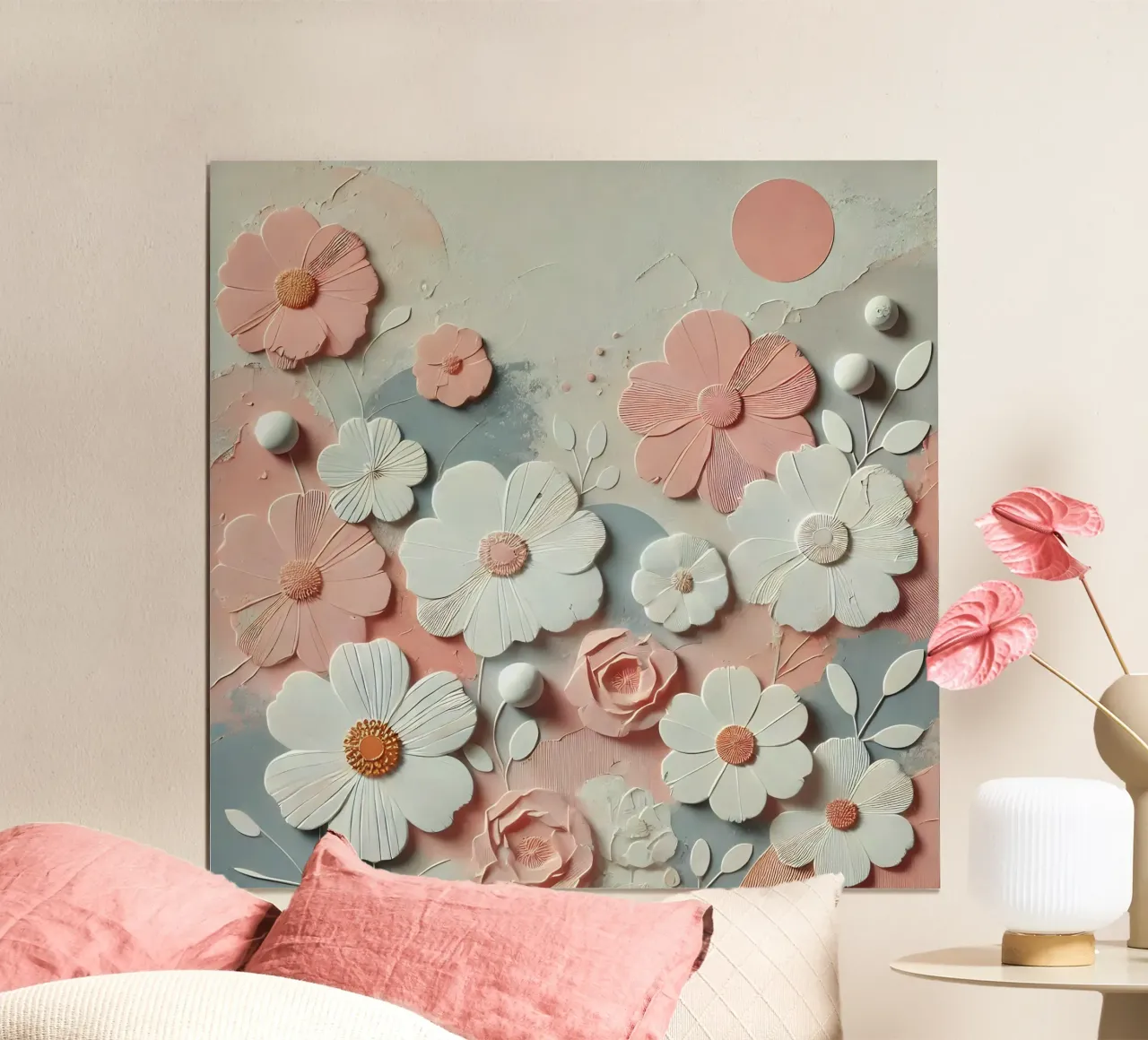 Fiori rosa poster con telaio in legno da abstrakt