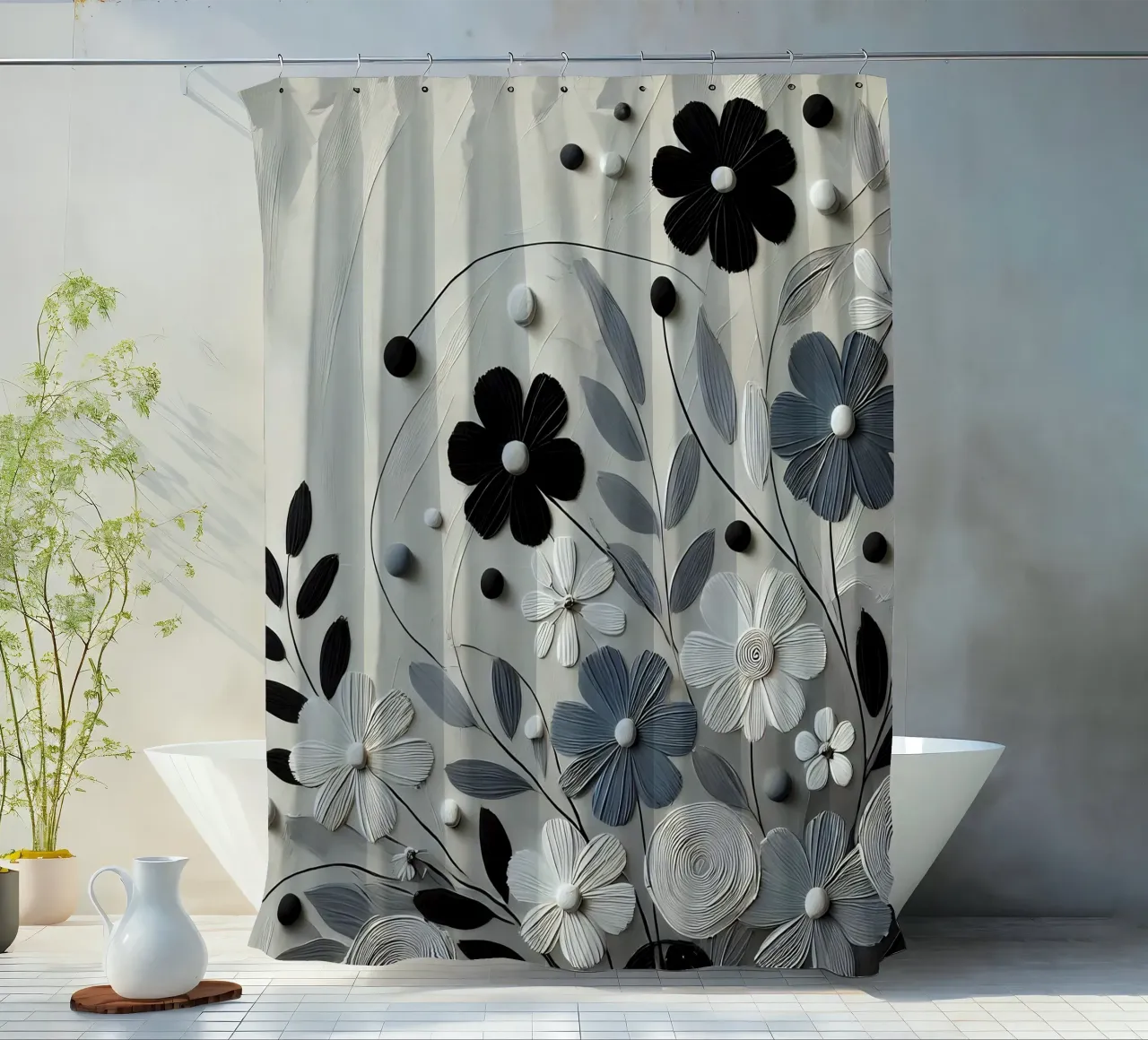 Fiori neri tenda da doccia da abstrakt
