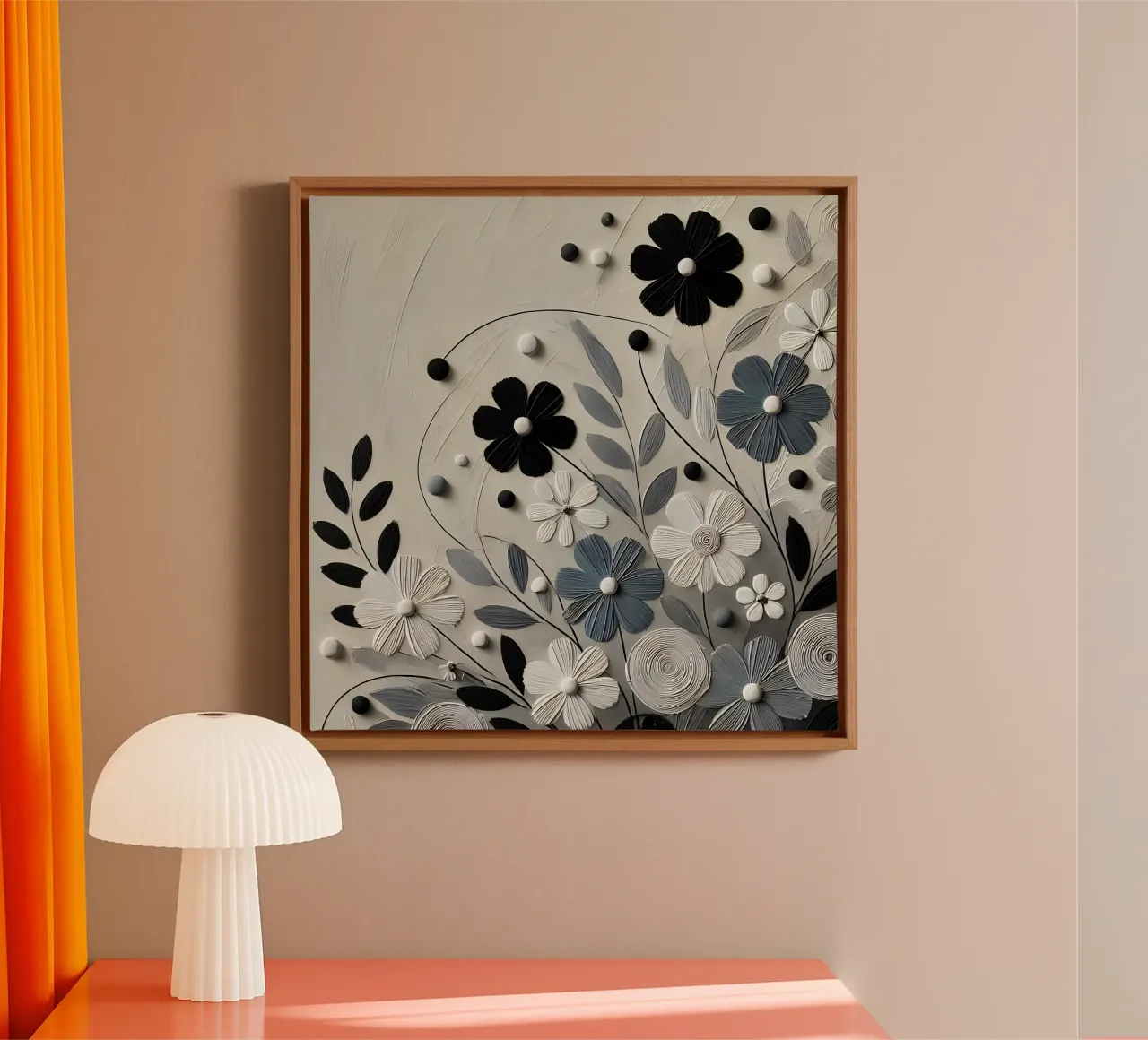 Fiori neri tela con Cornice a cassetta da abstrakt