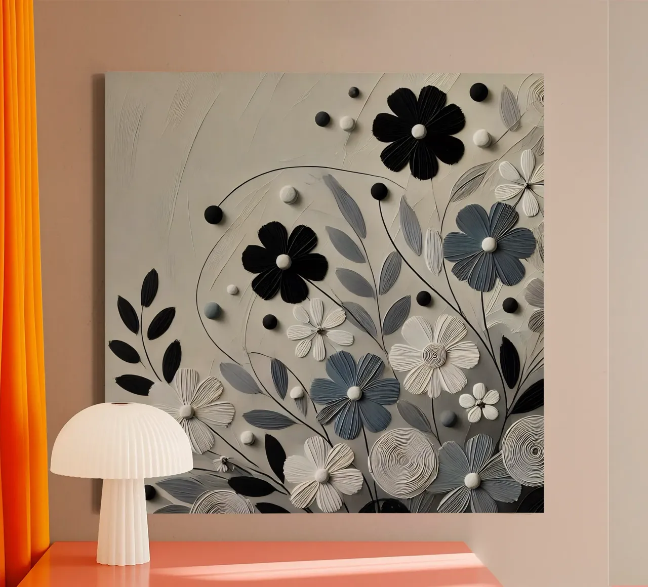Fiori neri tela con Cornice a cassetta da abstrakt