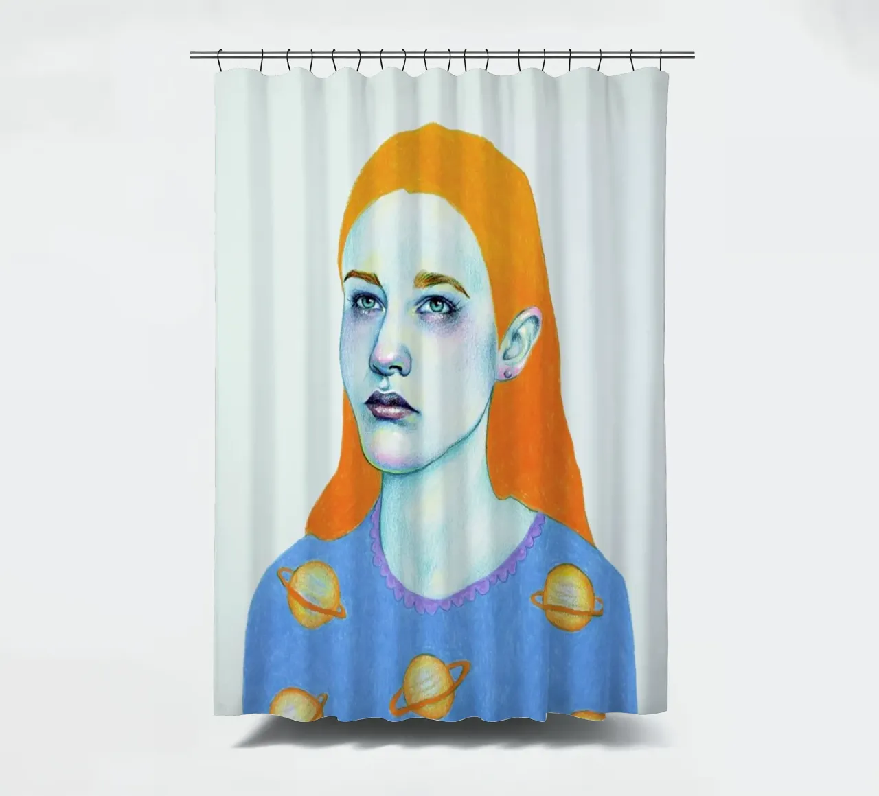 Saturngirl shower curtain by Natalie Foss