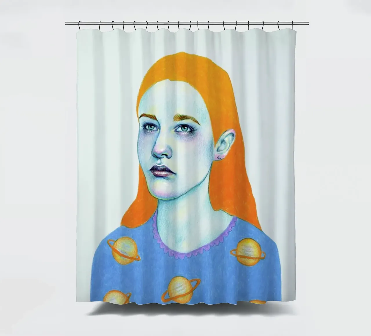 Saturngirl shower curtain by Natalie Foss