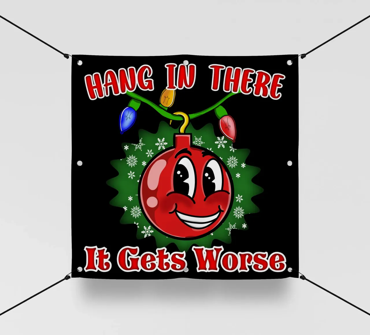 Divertente Pallone di Natale Hang in There telo in pvc da sillyindustries