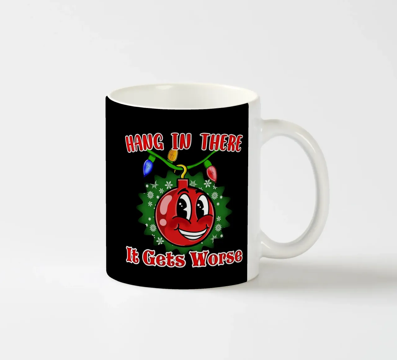 Divertente Pallone di Natale Hang in There tazza in ceramica da sillyindustries