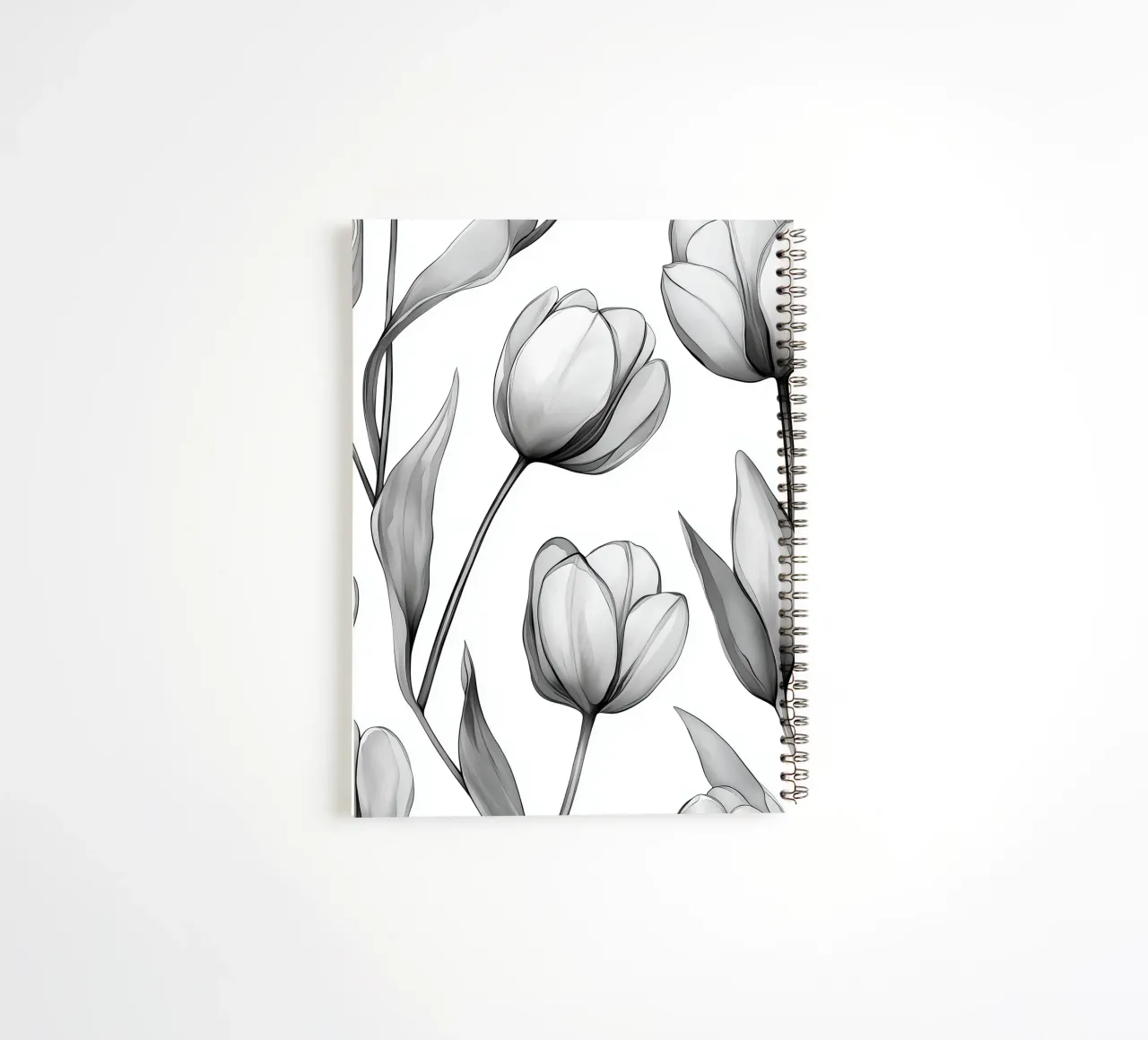 Tulips in black and white spiral notebook by DWA