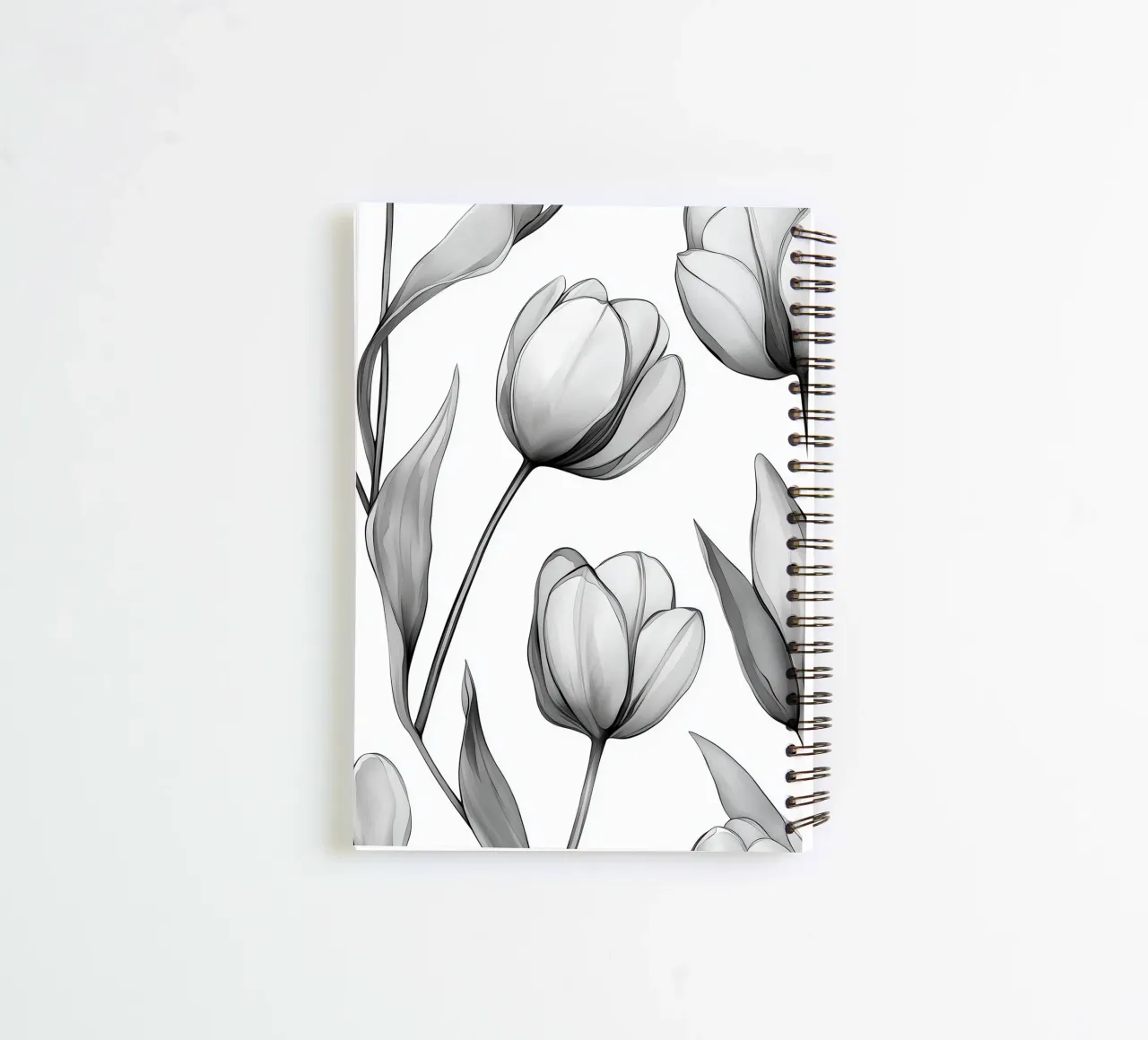 Tulips in black and white spiral notebook by DWA
