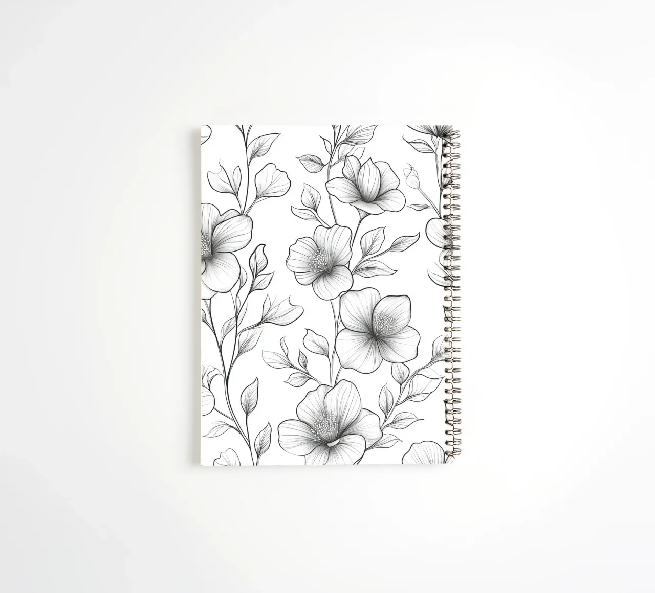 Elegant floral pattern in black and white spiral notebook by DWA