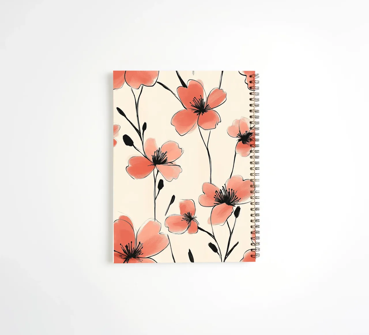 Design floreale minimalista con fiori rossi diario ad anelli da DWA