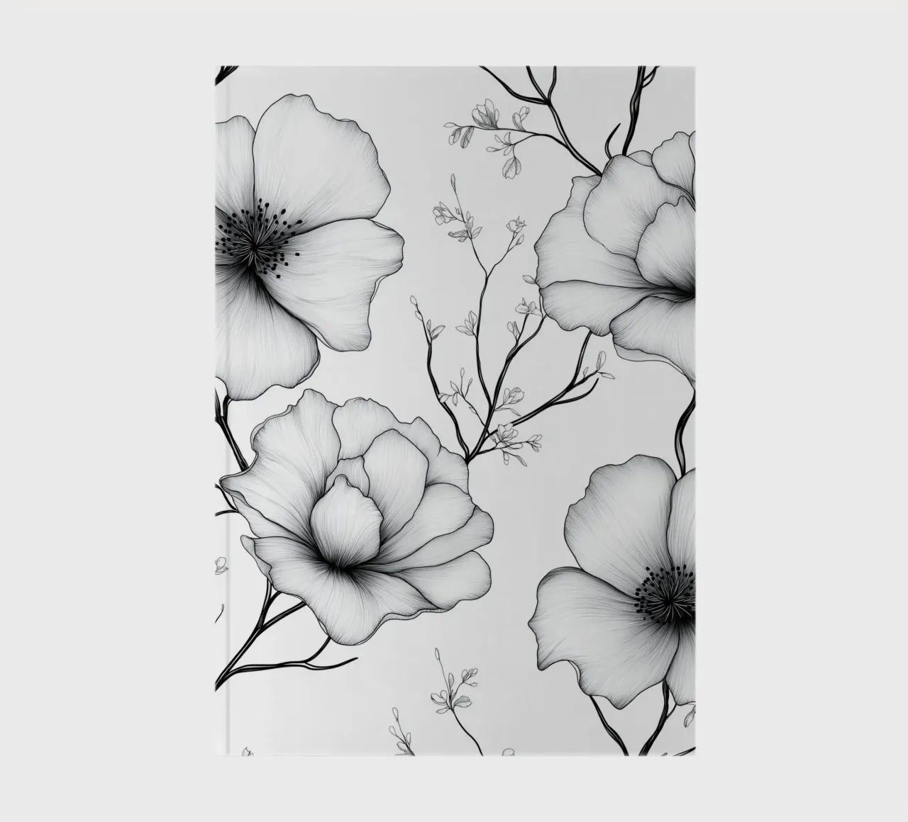 Delicate floral pattern in black and white notebook by DWA