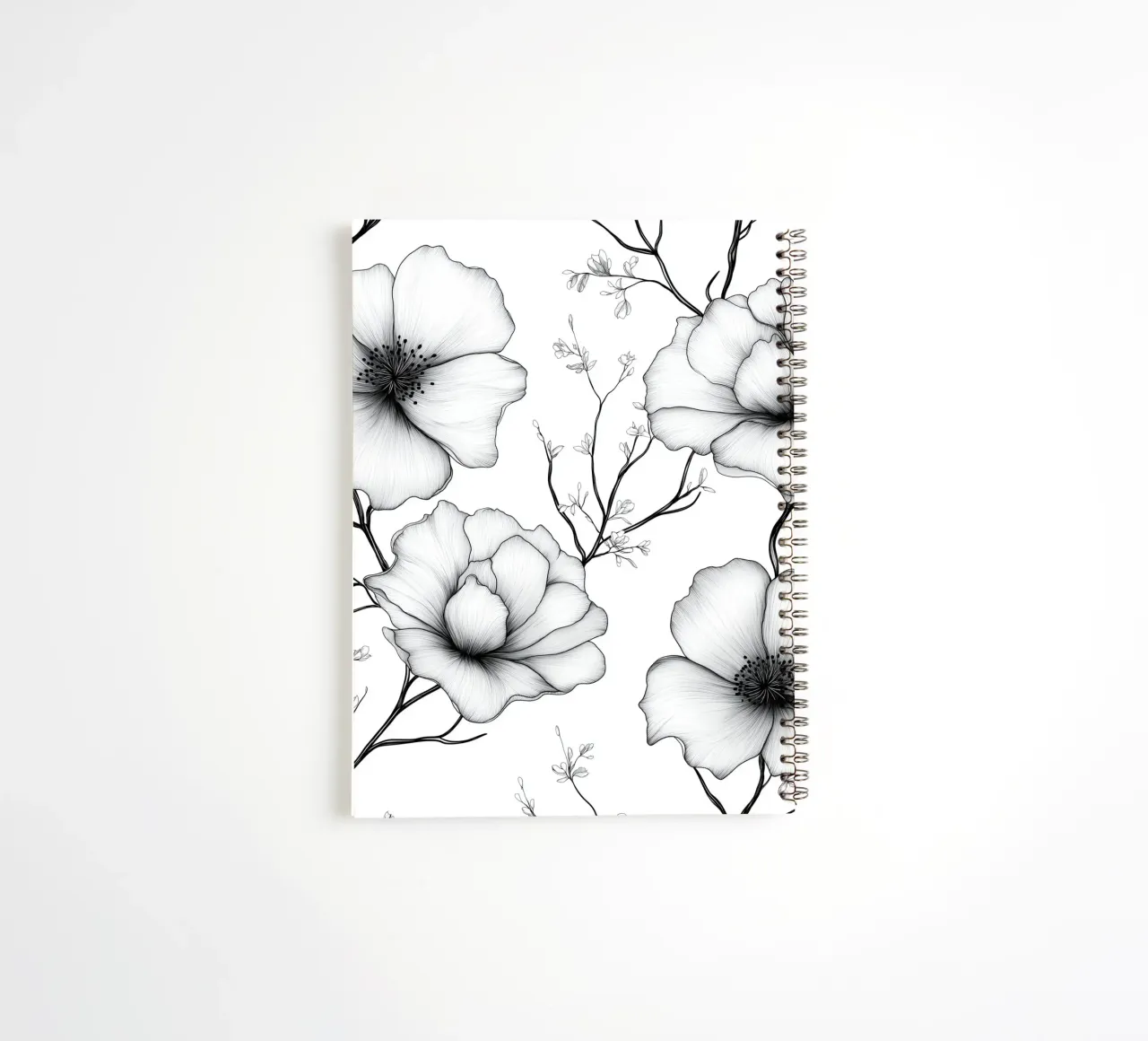 Delicate floral pattern in black and white spiral notebook by DWA