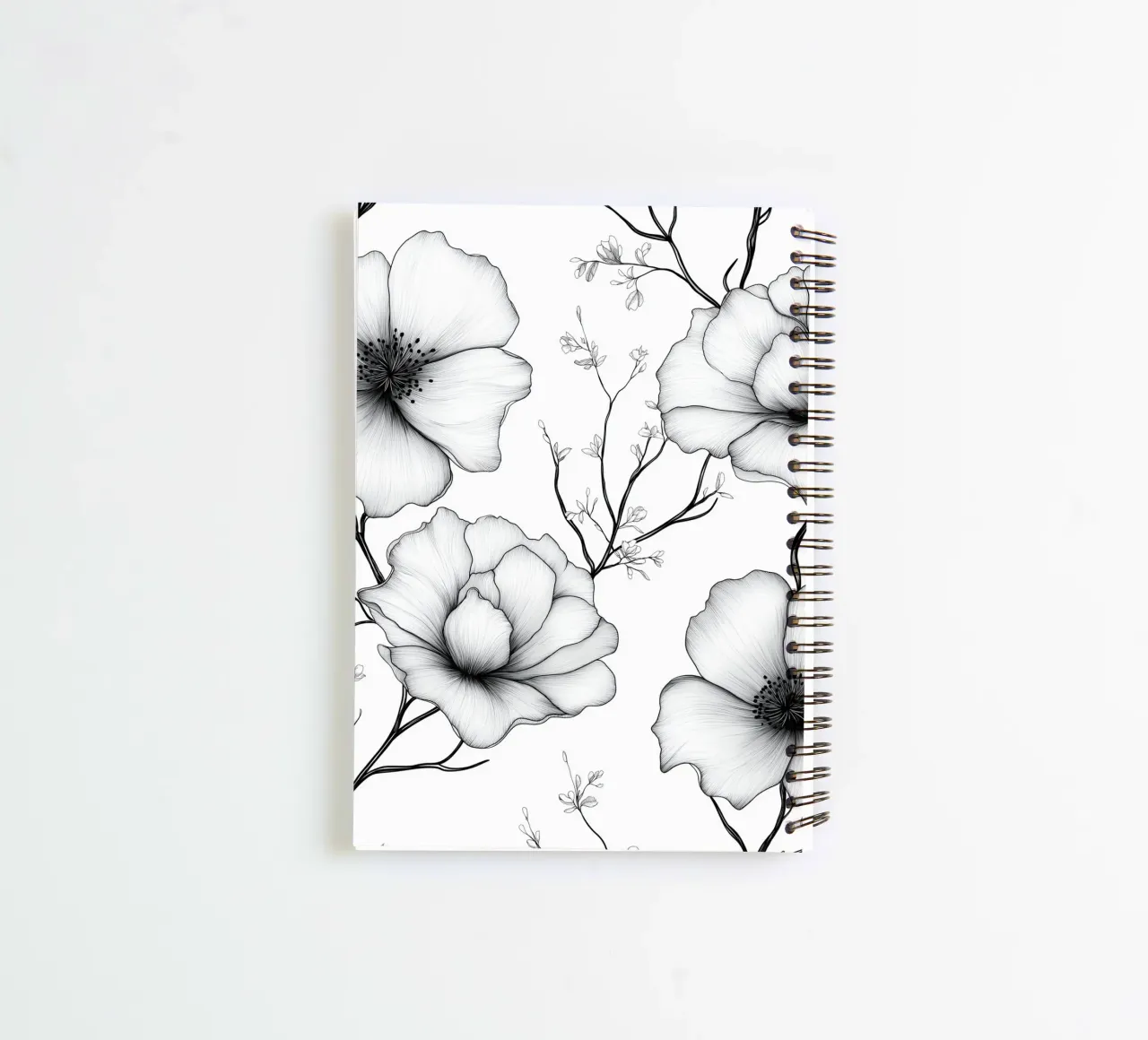 Delicate floral pattern in black and white spiral notebook by DWA