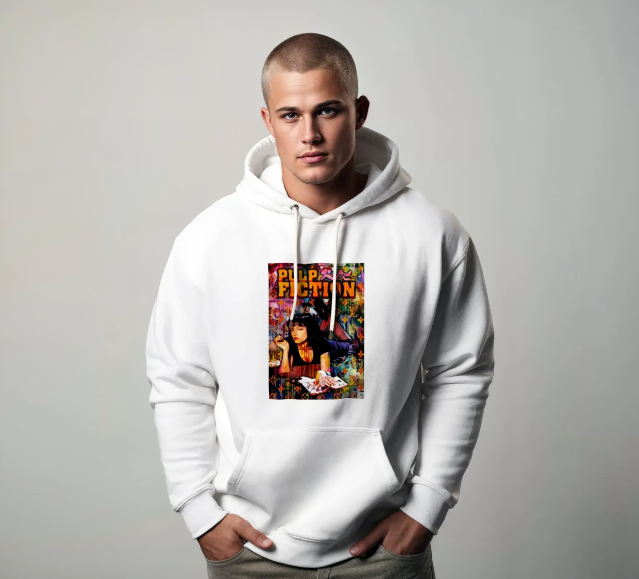 Pop Art Pulp Fiction Movie felpa con cappuccio da FreeArtStudio