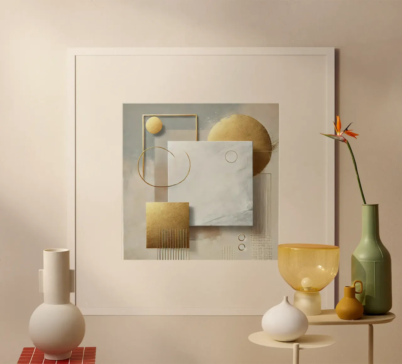 Arte moderna in oro bianco poster con telaio in legno da abstrakt
