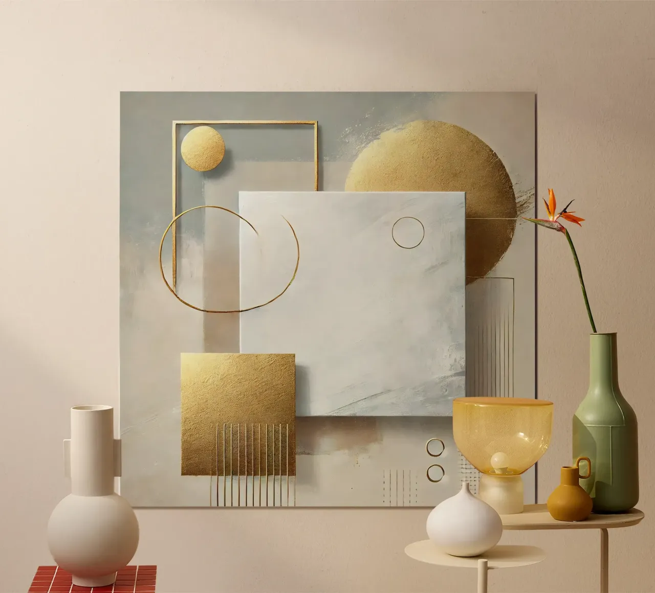 Arte moderna in oro bianco poster con telaio in legno da abstrakt