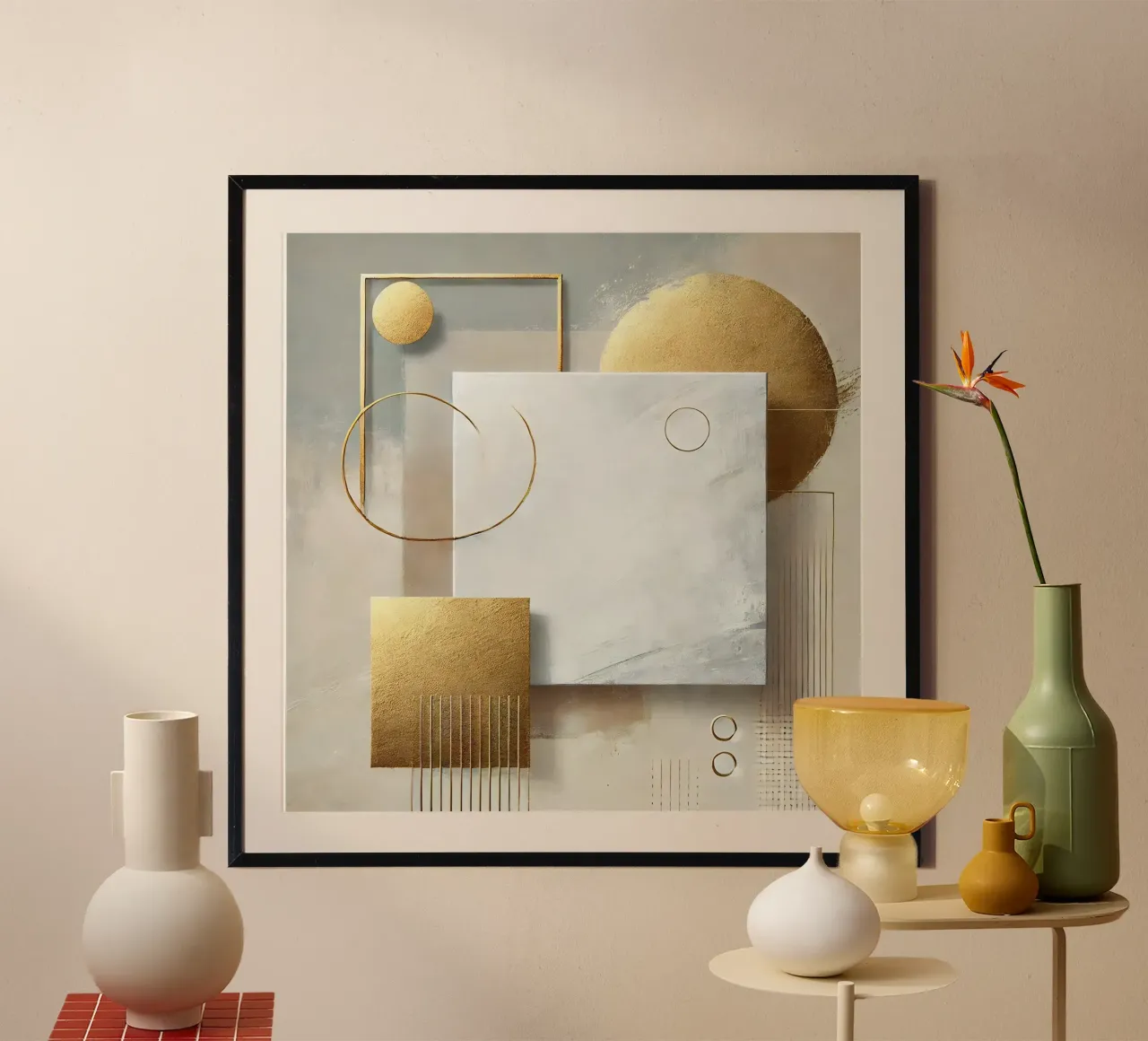 Arte moderna in oro bianco poster con telaio in legno da abstrakt