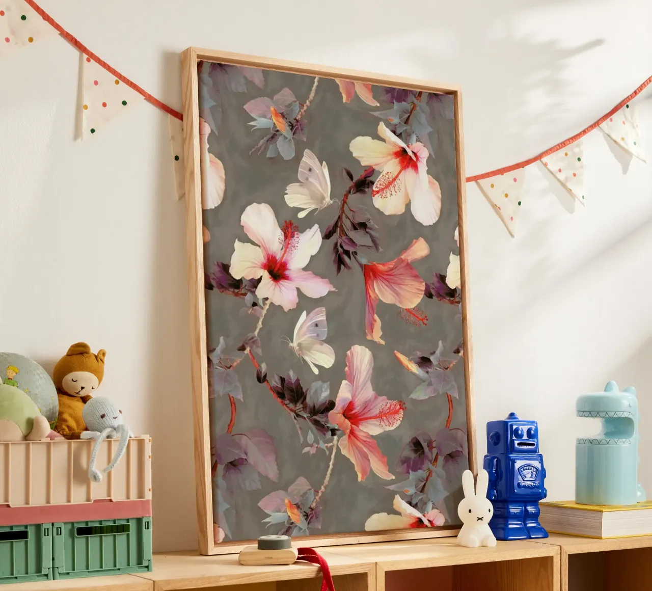 Coral Hibiscus canvas by Micklyn Le Feuvre