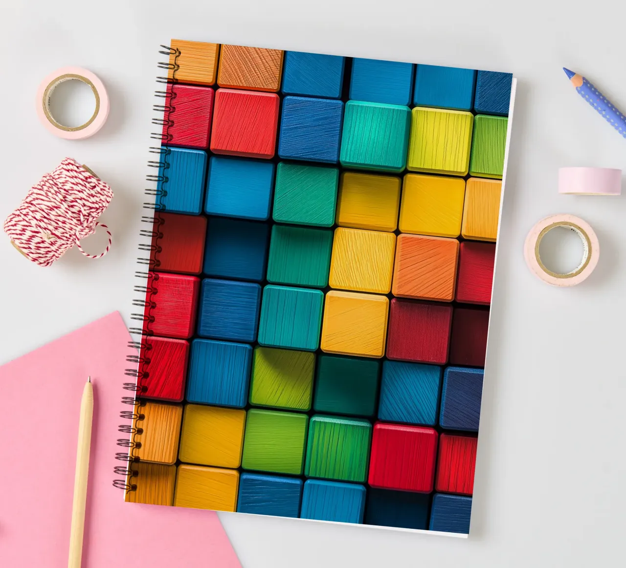 Colourful pattern of textured blocks spiral notebook by DWA