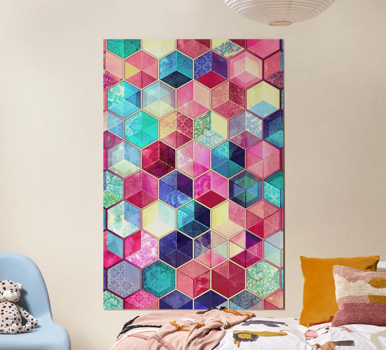 Topaz And Rubey Crystal Honeycomb Cubes poster con telaio in alluminio da Micklyn Le Feuvre