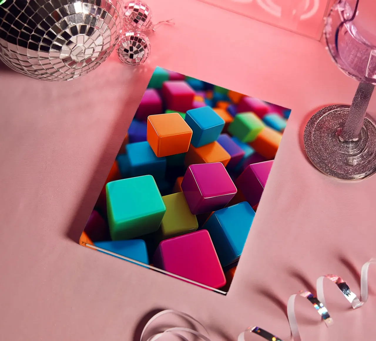 Vibrant 3D multicoloured cube pattern notebook by DWA
