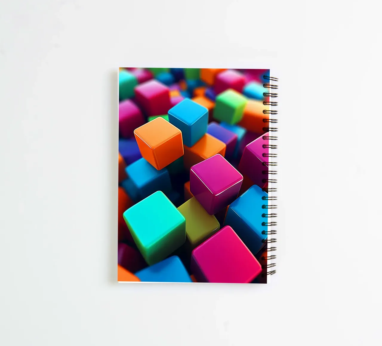 Vibrant 3D multicoloured cube pattern spiral notebook by DWA