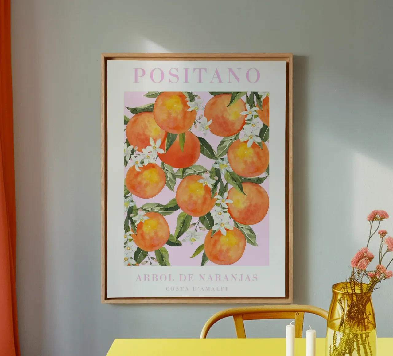 Positano Orange Print Wall Art tela con Cornice a cassetta da Bella Studio
