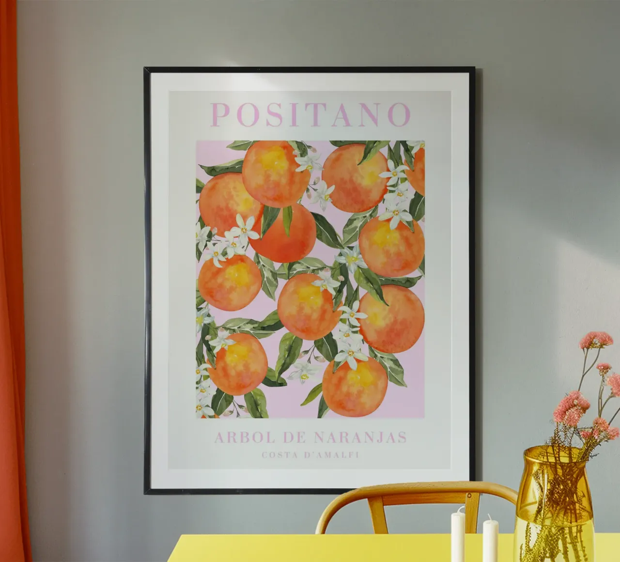 Positano Orange Print Wall Art poster con telaio in plastica da Bella Studio
