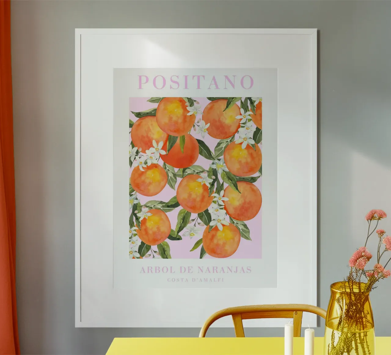 Positano Orange Print Wall Art poster con telaio in plastica da Bella Studio