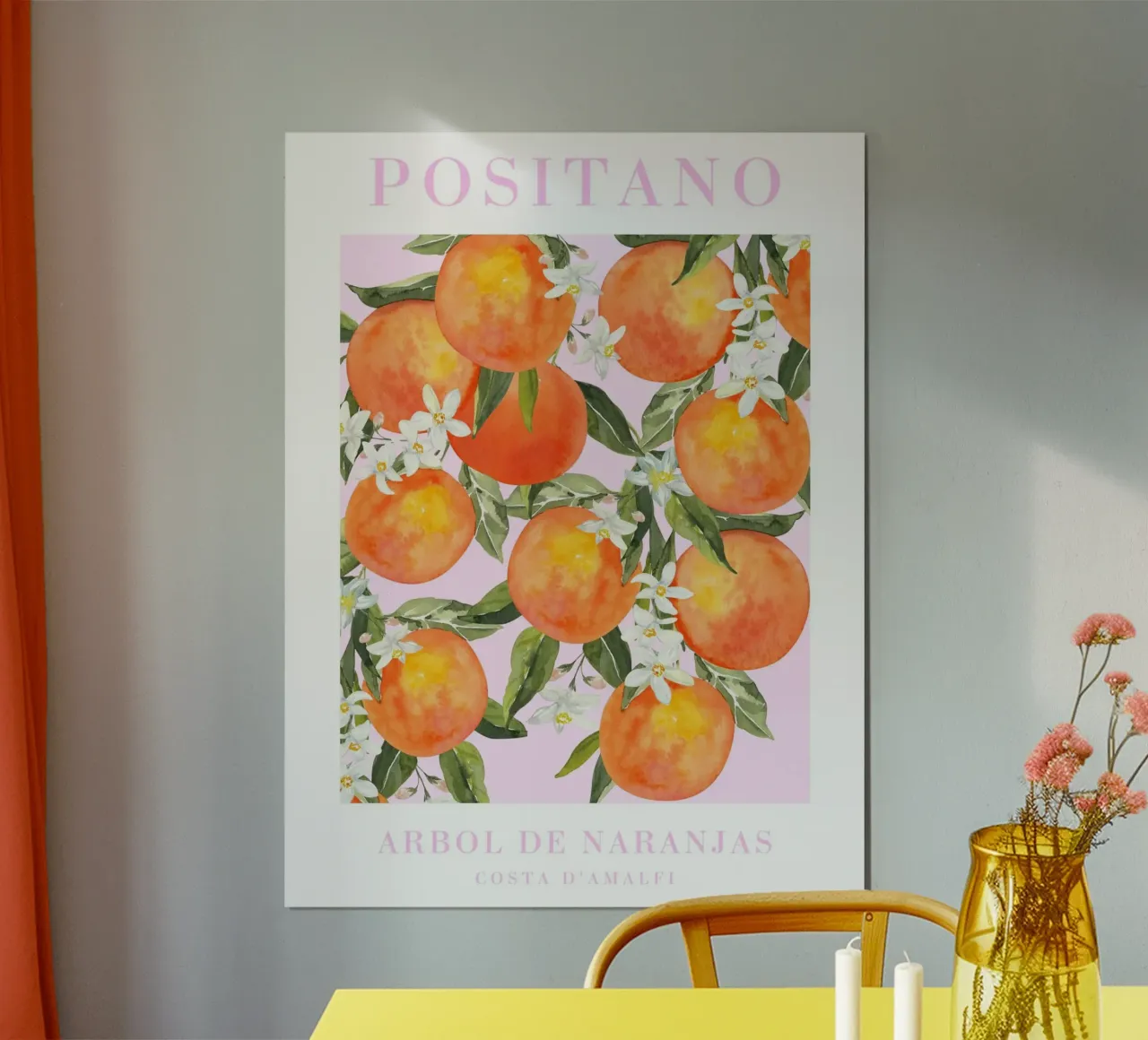 Positano Orange Print Wall Art poster con telaio in plastica da Bella Studio